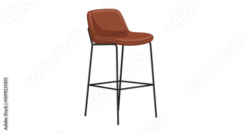Modern brown stool with black metal frame offering comfortable seating