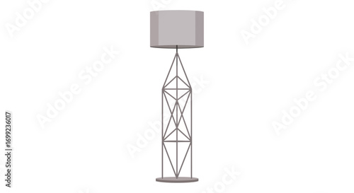 Modern Floor Lamp with Geometric Metal Base and Neutral Lampshade Design