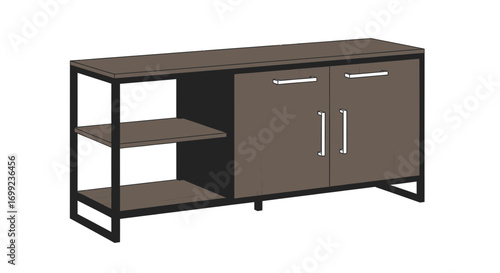 Modern sideboard with open shelving and closed storage cabinet design