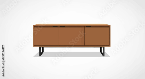 Modern three-door sideboard with sleek minimalist design on white background