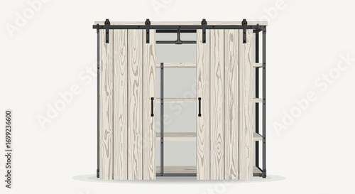 Modern wooden wardrobe with sliding doors showcasing a rustic interior design
