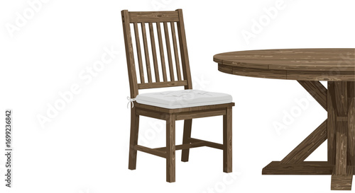 Rustic wooden dining set with chair and round table, perfect for dining