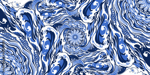 Bild auf Leinwand Background illustration design of a wave inspired by a violent ocean whirlpool
