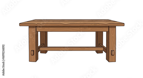 Rustic wooden table illustration with sturdy construction style isolated