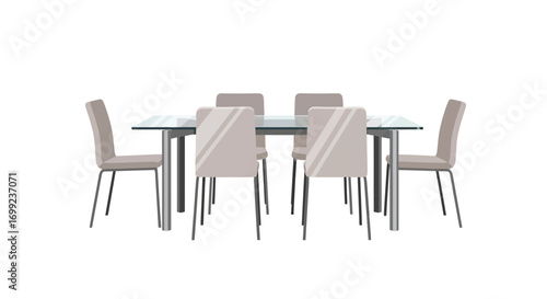 Stylish dining room arrangement featuring a modern glass table and chairs