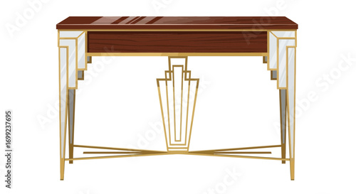 Art Deco Inspired Console Table Illustration with Geometric Details