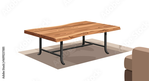 Stylized wooden coffee table with metal legs for contemporary living area