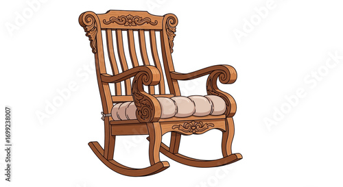 Vintage style rocking chair with intricate carving detailed design