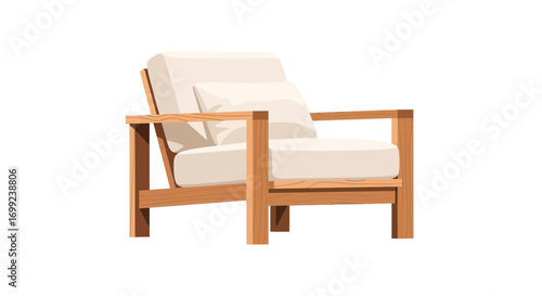 Cozy wooden armchair with soft cushions for living room relaxation