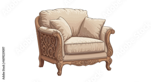 Elegant armchair with intricate wood detailing perfect for a stylish interior