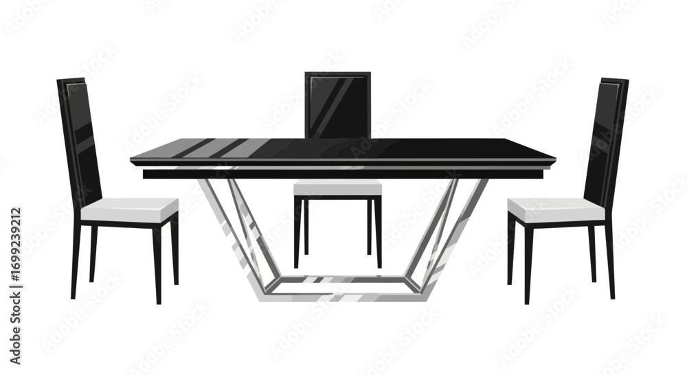 Fototapeta premium Elegant contemporary dining room set with a sleek black glass table