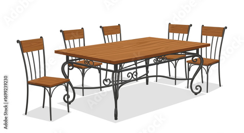 Elegant dining arrangement showcasing a wooden table with six chairs indoors