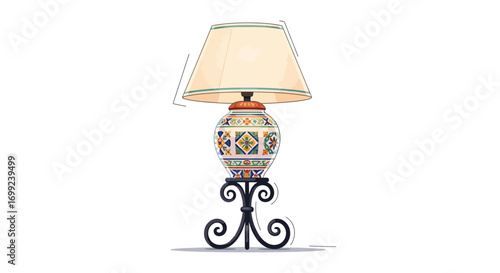 Elegant table lamp with decorative base and ornamental painted vase