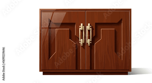 Elegant wooden cabinet with glossy finish and classic decorative handles