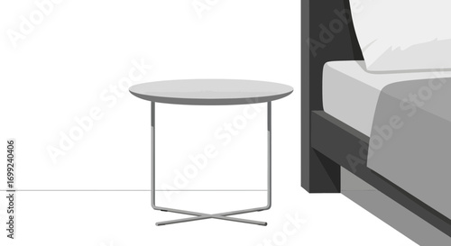 Minimalist Bedroom Interior Scene Featuring Bed and Modern Side Table