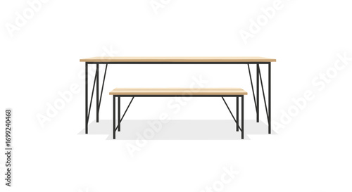Minimalist dining set with light wood and black metal frame furniture