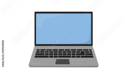 Vector illustration of a modern open laptop computer with a blank blue screen, isolated on a white background. Front view of a portable notebook for business or education concepts