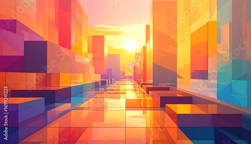 Colorful abstract city at sunset