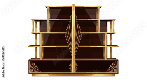 Sophisticated Art Deco Bookshelf Illustration with Geometric Design