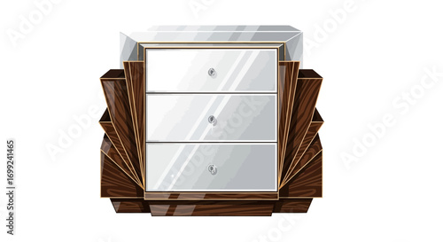 Sophisticated Art Deco Inspired Mirrored Cabinet Isolated on White