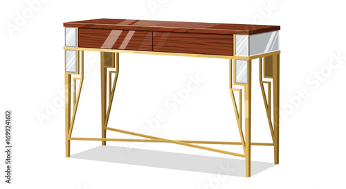 Stylish art deco console table with wood finish and metal accents
