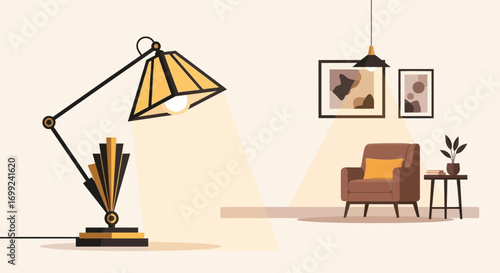Stylish interior design showcasing elegant lamp and comfortable furniture