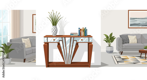 Stylish and contemporary living room interior vector illustration with furniture