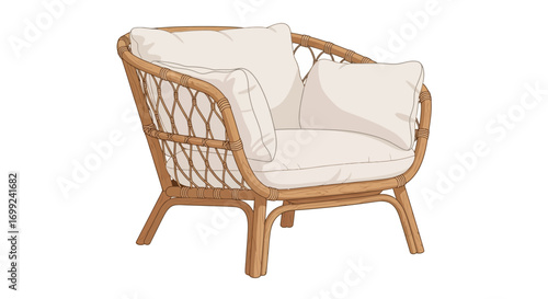 Stylish Rattan Armchair Illustration for Modern Interior Design Concepts