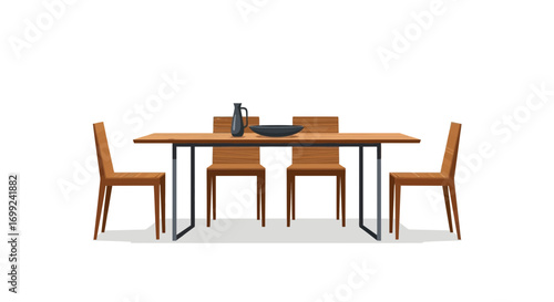 Stylized Dining Room Setting with Wooden Furniture and Elegant Decor
