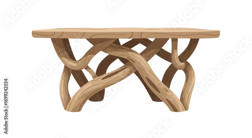Unique handcrafted wooden side table crafted with interlaced branches