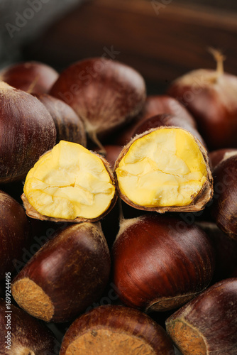 Fresh Alpine Chestnuts with Golden Flesh - Autumn Harvest Nuts for Cooking and Baking