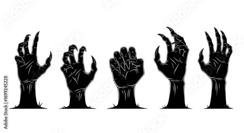 Halloween zombie hands reaching scary monster claws spooky vector design