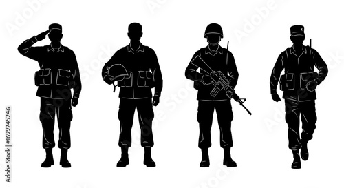 Silhouette army soldiers military personnel vector illustration design