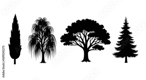 Silhouette tree vector graphic set for landscaping and nature designs use