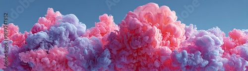 Puffs of pink smoke on blue background concept. Vibrant pink and purple clouds fill the sky, creating a stunning view.