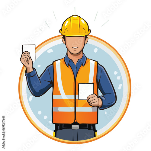 Construction Worker Holding Identification Card.