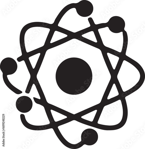 Vector icon of atomic structure symbol in black silhouette design