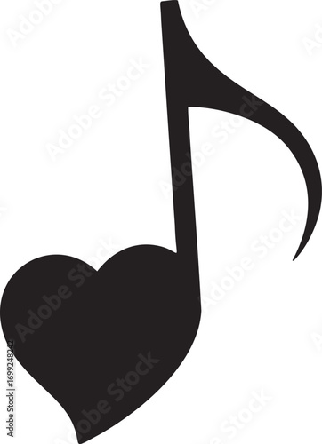 Vector icon of heart shaped music note in simple black silhouette