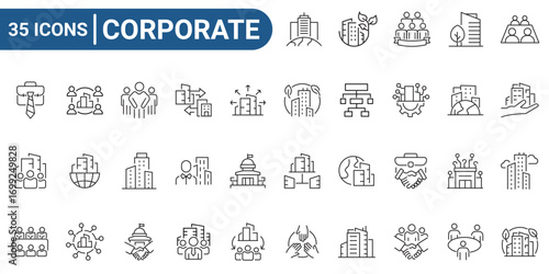 Corporate line editable icon set. Linear icon collection. Editable stroke. Vector illustration