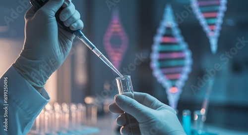 Lab Technician Hands Using Pipette Adding Liquid to Test Tube in Pharmaceutical Lab