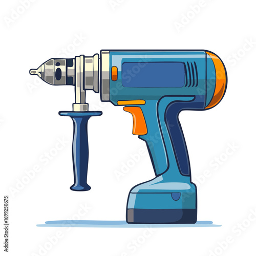 Illustration of a blue electric power drill tool.