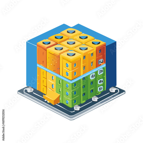 Isometric Smart City Block with Buildings and Infrastructure.