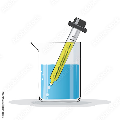 Laboratory beaker with pipette and liquid.