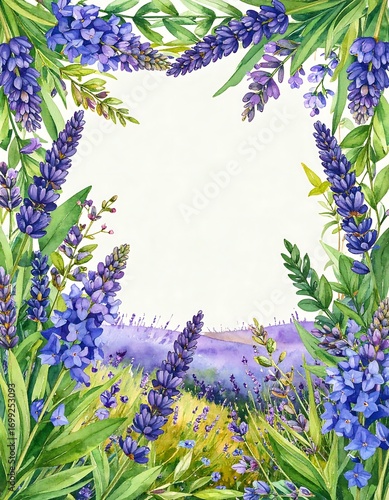 Lavender field watercolor frame