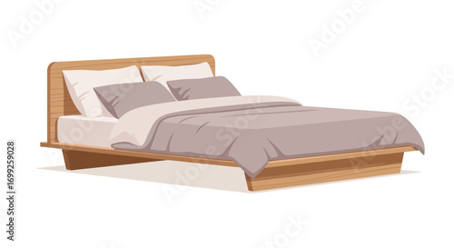 A meticulously designed, inviting bed illustration with soft bedding elements