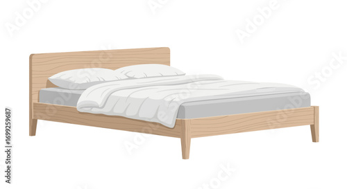Comfortable wooden bed with white linens and pillows for resting relaxation