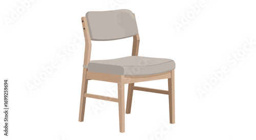 Comfortable wooden chair with cushioned seat and backrest illustration