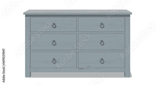 Detailed vector illustration of a six-drawer dresser furniture piece
