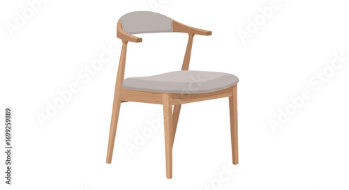 Elegant and Modern Wooden Chair with Gray Upholstery in Detailed Illustration