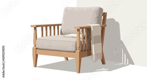 Elegant Armchair Illustration with Blanket in Neutral Tone Setting